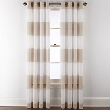 Jcpenney Home Metallic Stripe Sheer, Tan Sheer Curtains