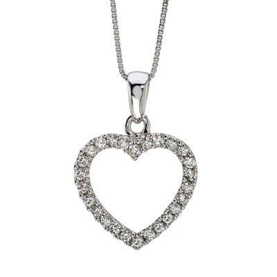 Womens 1/4 CT. T.W. Genuine White Diamond 14K Gold Heart Pendant Necklace