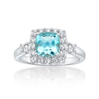 Womens Simulated Aquamarine & Lab-Created White Sapphire Sterling Silver Cocktail Ring
