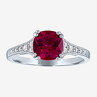 Womens Lab Created Red Ruby Sterling Silver Halo Cocktail Ring