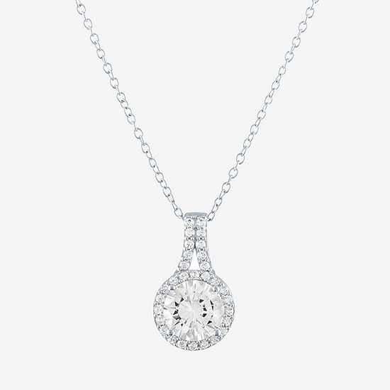 Limited Time Special!! Womens Lab Created White Sapphire Sterling Silver Pendant Necklace