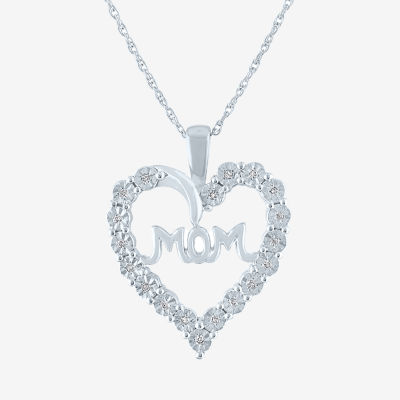 LIMITED TIME SPECIAL! 1/10 CT. T.W. Diamond "MOM" Heart Necklace in Sterling Silver