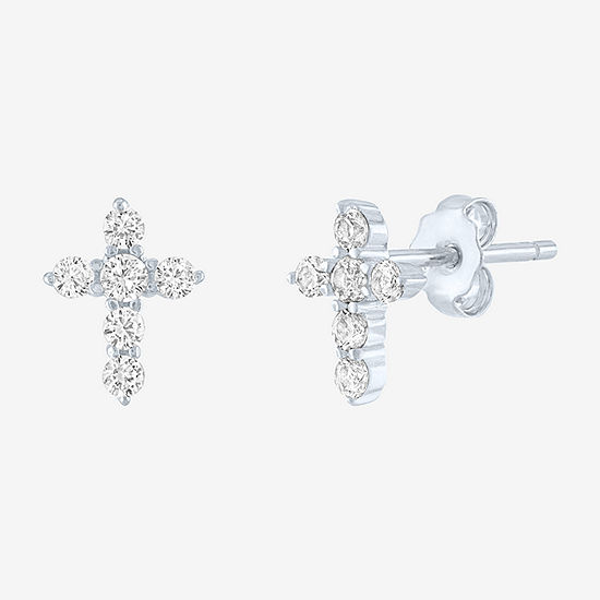 'Limited Time Special! Lab Created White Sapphire Sterling Silver 9mm Cross Stud Earrings