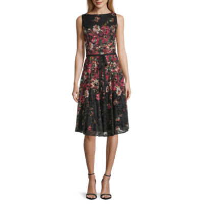 danny & nicole sleeveless lace floral fit & flare dress