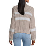 Rewind Juniors Womens Boat Neck Long Sleeve Striped Pullover Sweater