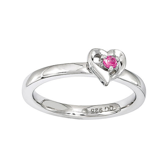 Personally Stackable Sterling Silver Lab-Created Pink Sapphire Heart Ring