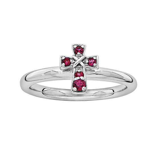 Personally Stackable Lab-Created Ruby Sterling Silver Cross Stackable Ring