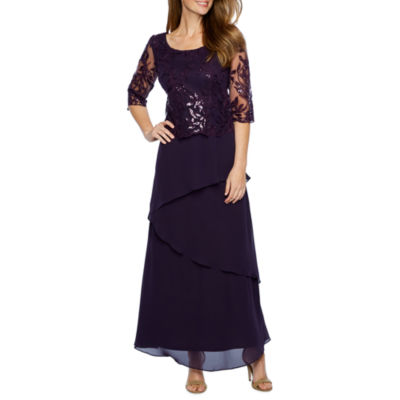 maya brooke short sleeve embroidered evening gown