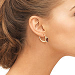 Genuine Red Garnet 10K Gold Rectangular Drop Earrings