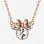 Disney Collection Girls White Crystal 14K Rose Gold Over Silver Minnie Mouse Pendant Necklace
