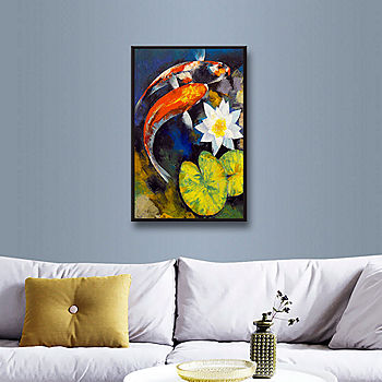 Brushstone Koi Fish And Water Lily Gallery Wrappedfloater Framed Canvas Wall Art Color Blue Jcpenney