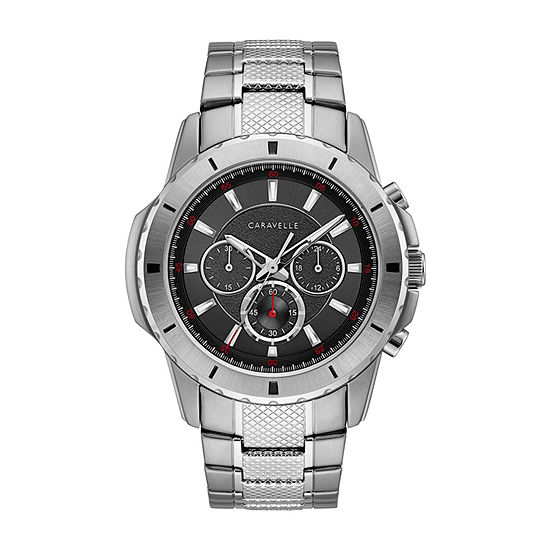 Caravelle Designed By Bulova Mens Chronograph Silver Tone Stainless Steel Bracelet Watch 43a147