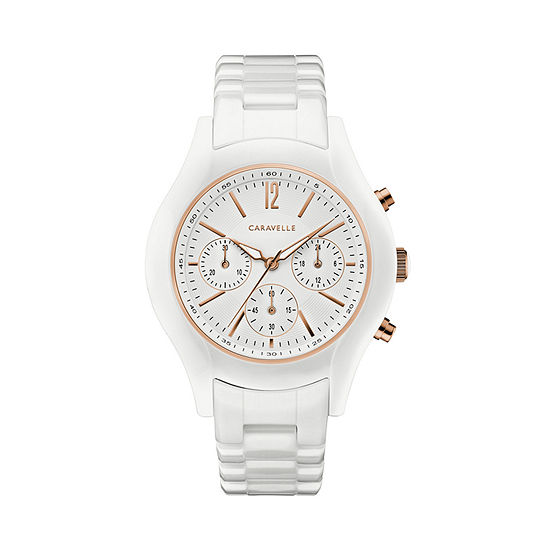 Caravelle Designed By Bulova Womens Chronograph White Strap Watch 45l174