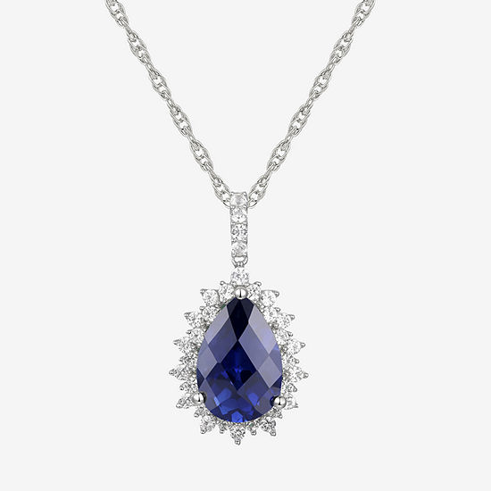 Womens Lab Created Blue Sapphire Sterling Silver Pendant Necklace