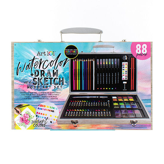 Art 101 Watercolor, Draw, and Sketch 88 Piece Art Set in a Wood Carrying Case