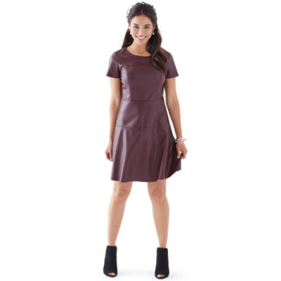 Worthington® Short-Sleeve Faux-Leather Dress - JCPenney