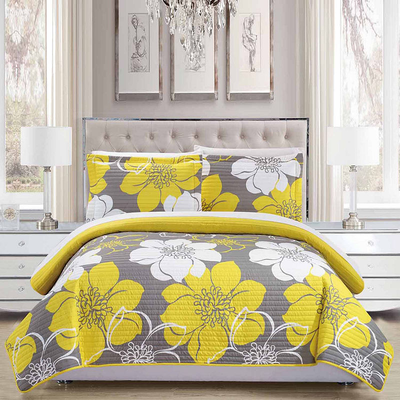 Chic Home Design Queen 3pc Chase Quilt & Sham Set Yellow