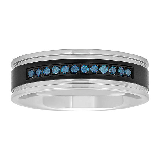 7mm 1/6 CT. T.W. Genuine Blue Diamond Stainless Steel Band