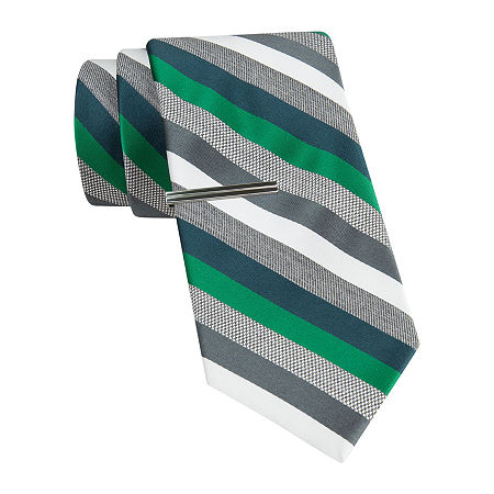 Jf J. Ferrar Heather Multi-stripe Tie And Tie Bar Set – Slim | Flashbug