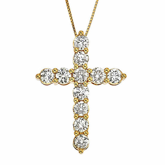 Womens 2 CT. T.W. Genuine White Diamond 14K Gold Cross Pendant Necklace ...