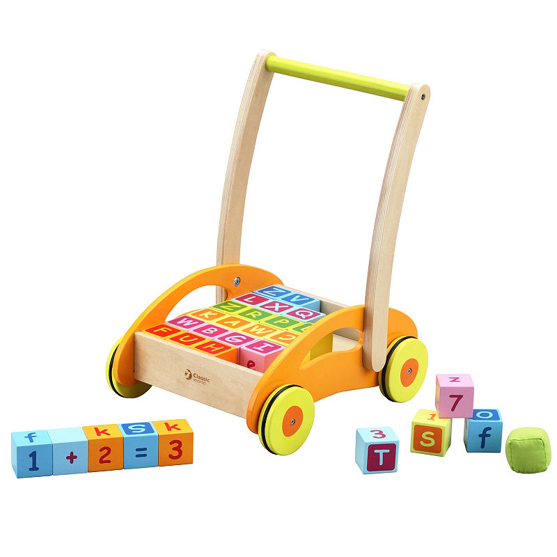 Classic Toy Wood Baby Walker With Blocks, Multi-Colored