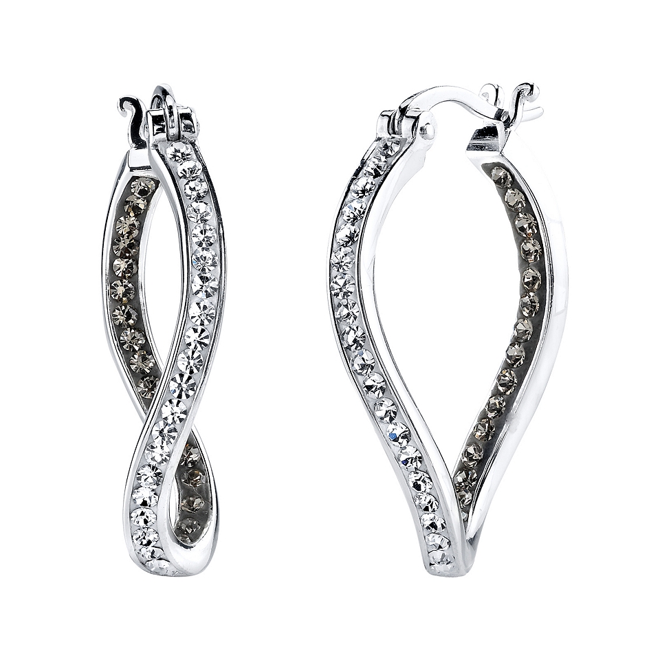 Bridge Jewelry Silver Plated Black & Clear Crystal Twist Hoop Earrings