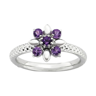 Personally Stackable Genuine Amethyst Flower Ring