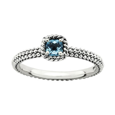 Personally Stackable Checker-Cut Genuine Blue Topaz Ring