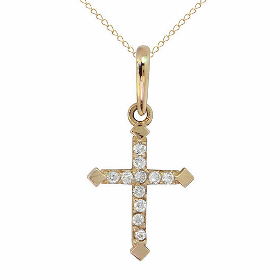 Womens Lab Created White Cubic Zirconia 14K Gold Cross Pendant Necklace