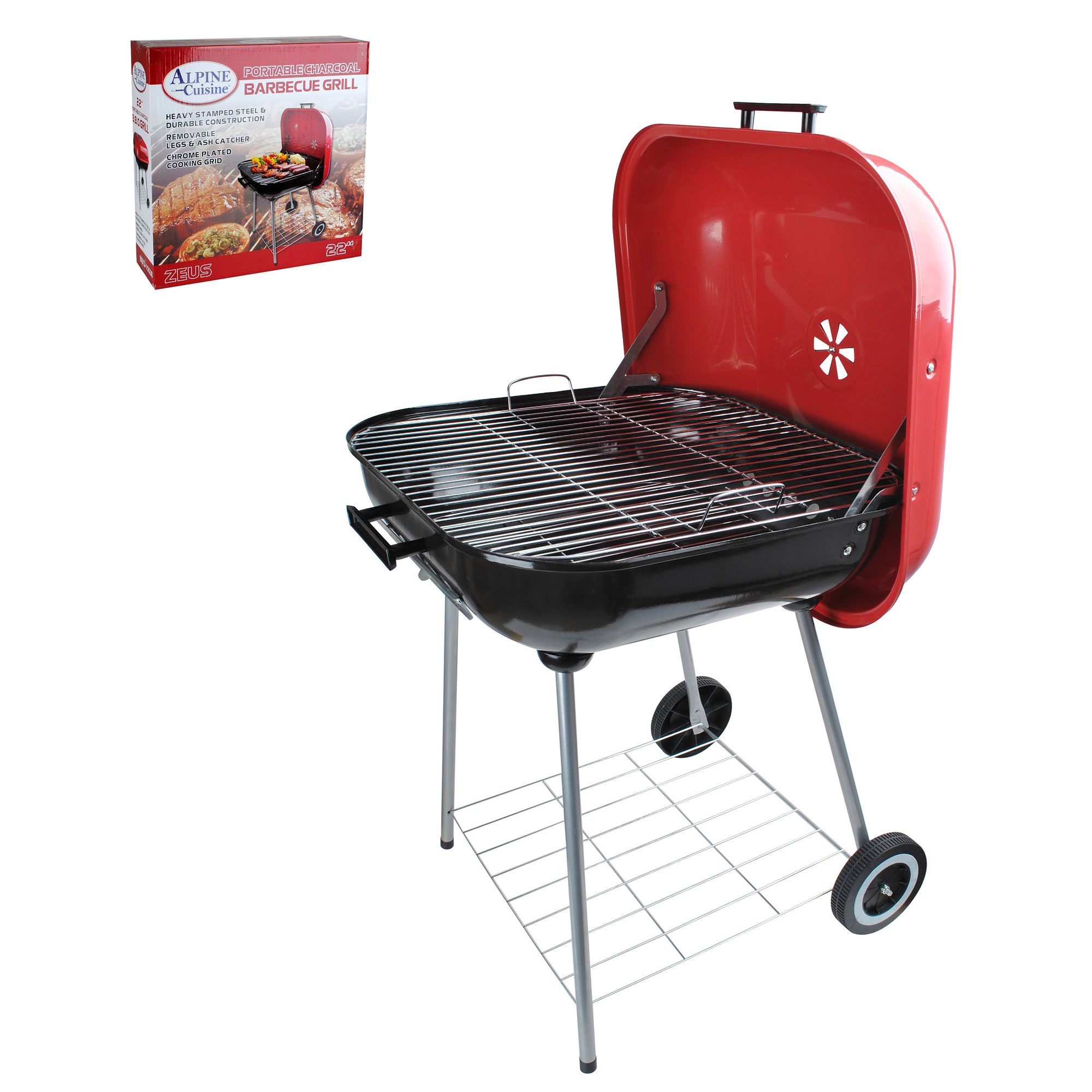 UPC 643700155405 Bbq15538 22 X25 H Red Sq Bbq Grill with Wheels