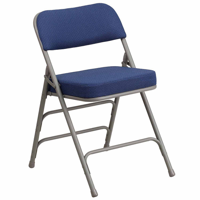 Flash Furniture HERCULES Series Premium Curved Triple Braced & Double Hinged Navy Fabric Metal Folding Chairs