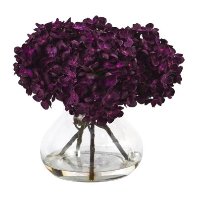 Nearly Natural 8 5 H Hydrangea Silk Flower Arrangement With Glass