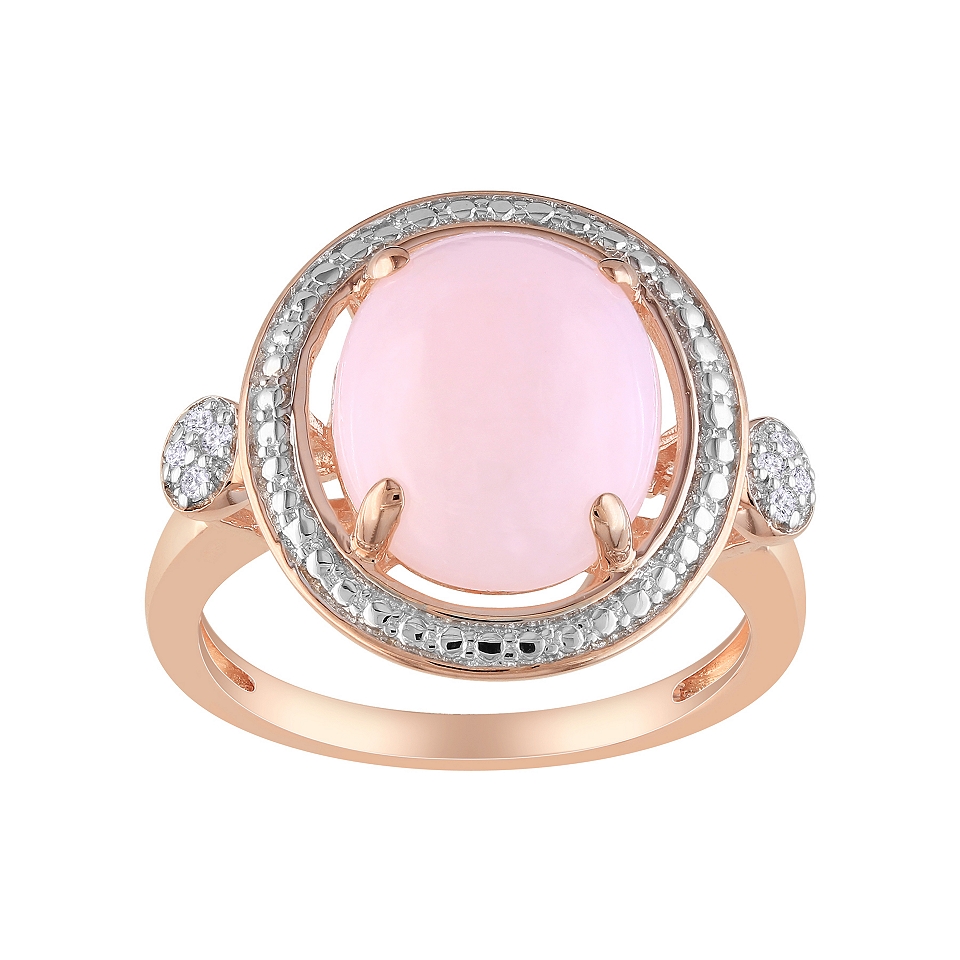 Pink Opal & Diamond Accent Art Deco Style Ring, Womens