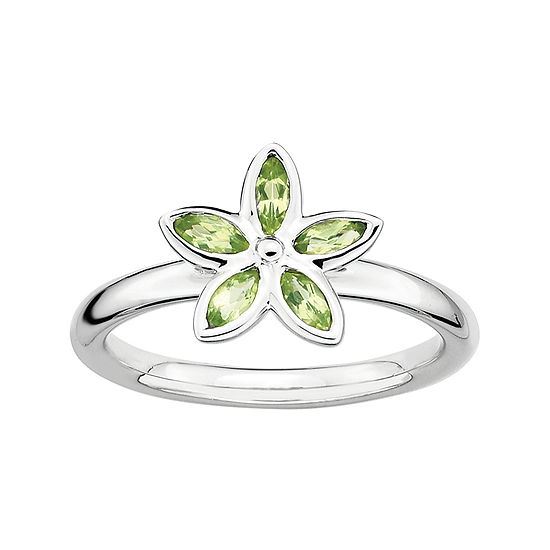 Personally Stackable Genuine Peridot Sterling Silver Flower Ring