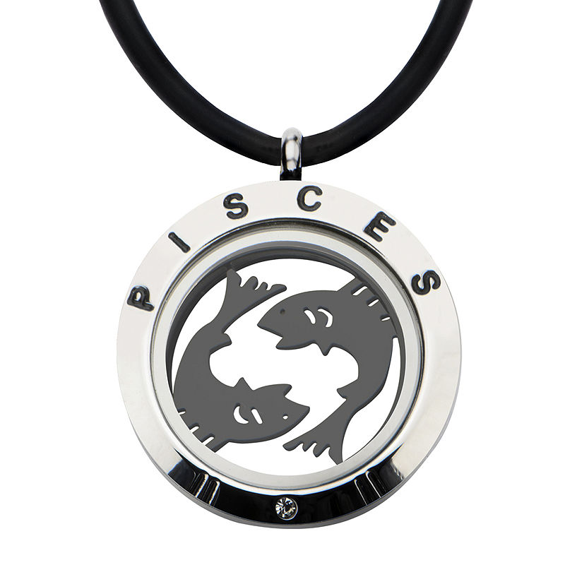 Pisces Zodiac Reversible Stainless Steel Locket Pendant Necklace