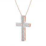 Womens 1/3 CT. T.W. Genuine White Diamond 10K Rose Gold Cross Pendant Necklace
