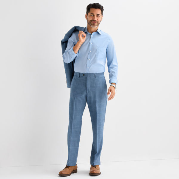 Stafford Coolmax All Season Ecomade Mens Classic Fit Plaid Flat Front Suit Pant