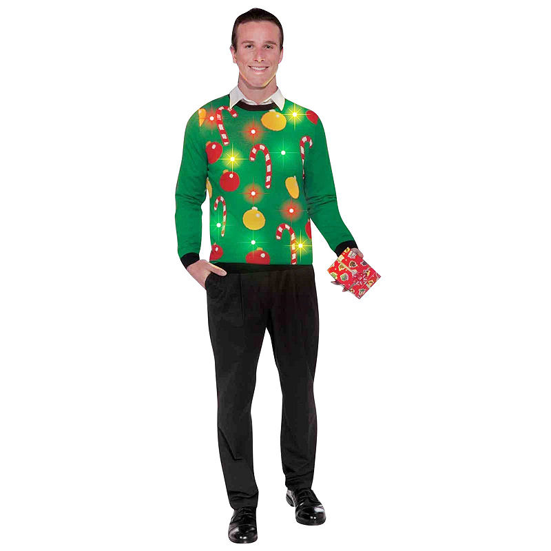 Buyseasons Light Up Ugly Sweater Adult Costume, Green