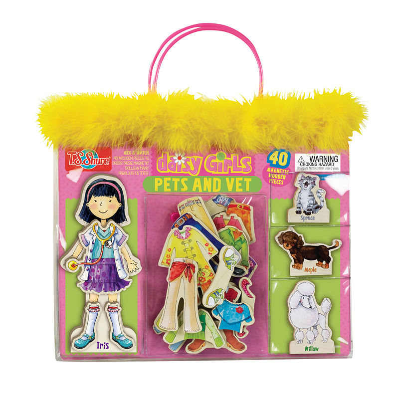 T.S. Shure - Daisy Girls Pets And Vet Wooden Magnetic Dress-Up Doll And Animals