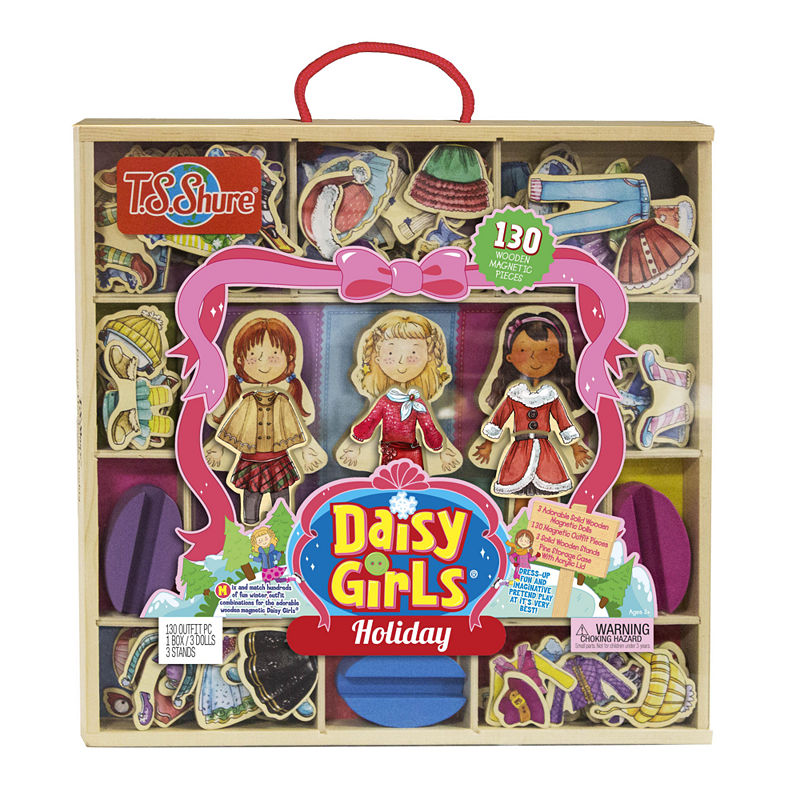 T.S. Shure - Daisy Girls Holiday Deluxe Set Of 3 Wooden Magnetic Dress-Up Dolls