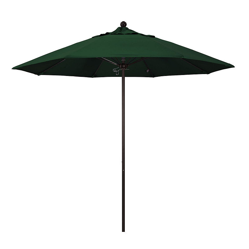 California Umbrella 9' Venture Series Pacifica Patio Umbrella With Bronze Aluminum Pole Fiberglass Ribs Push Lift, Green