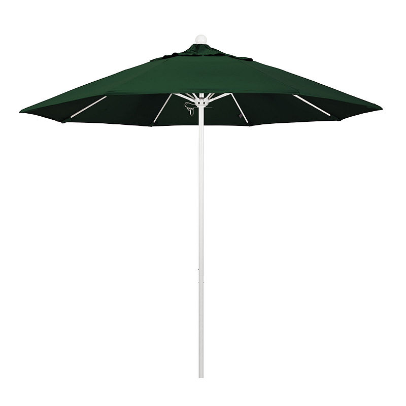 California Umbrella 9' Venture Series Pacifica Patio Umbrella With Matted White Aluminum Pole Fiberglass Ribs Push Lift, Green