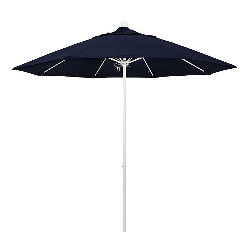 California Umbrella 9' Venture Series Pacifica Patio Umbrella With Matted White Aluminum Pole Fiberglass Ribs Push Lift, Blue