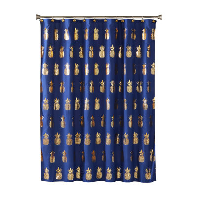 Saturday Knight Gilded Pineapple Shower Curtain Color Blue