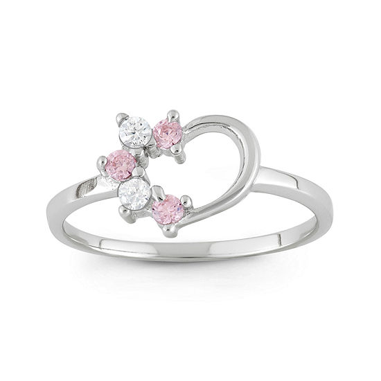 Girls Multi Color Cubic Zirconia Sterling Silver Heart Delicate Cocktail Ring
