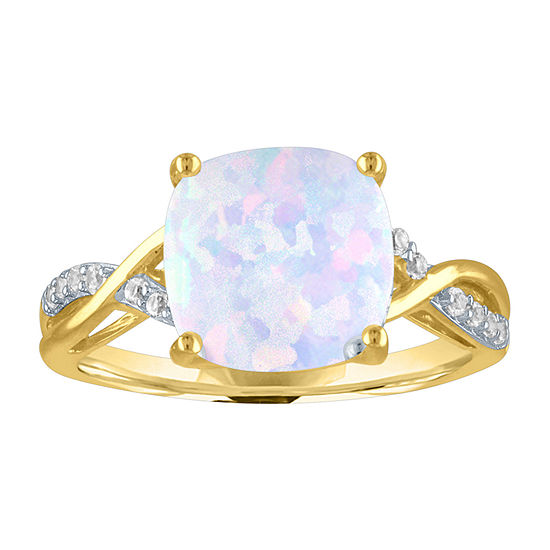 Womens Lab Created White Opal 10K Gold Cocktail Ring Womens Lab Created White Opal 10K Gold Cocktail Ring