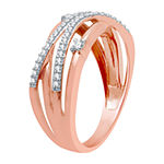 Ever Star Womens 1/4 CT. T.W. Lab Grown White Diamond 10K Rose Gold Crossover Cocktail Ring