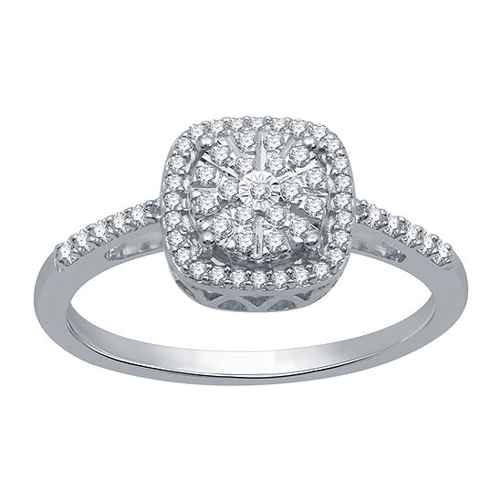 Ever Star Womens 1/4 CT. T.W. Lab Grown White Diamond Sterling Silver Round Cocktail Ring