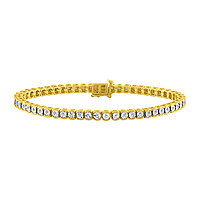 RIZILIA Round Multi-Color CZ Birthstone White Gold Plated Tennis Bracelet 7 