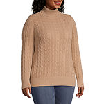 St. John's Bay Plus Cable Womens Turtleneck Long Sleeve Pullover Sweater